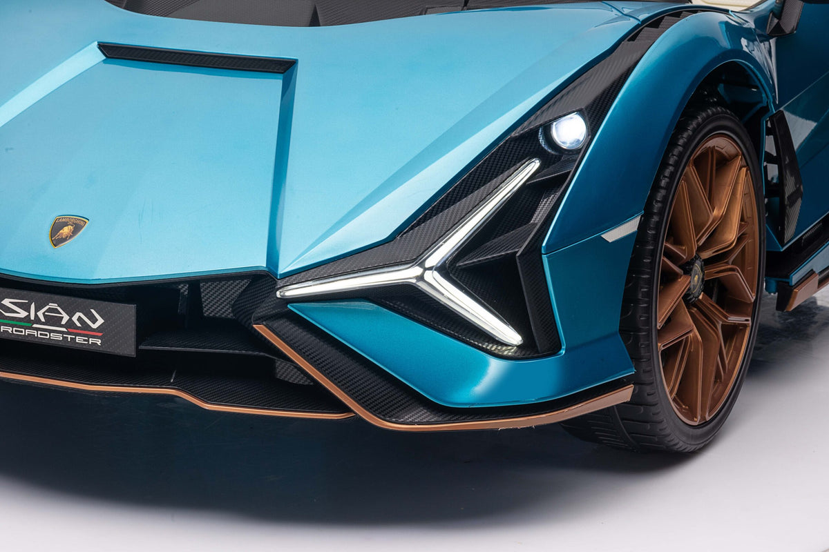 Luxury Kids Ride-On: This two-seater Lamborghini Sian in pink or blue offers an authentic driving experience for children, complete with official licensing and realistic details