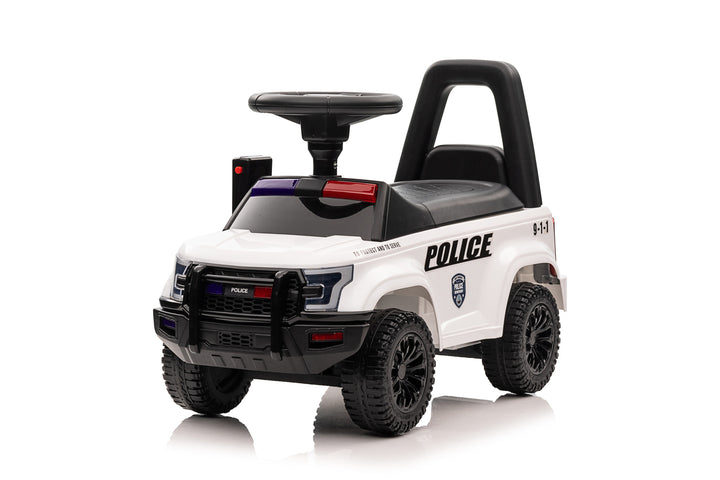 Kids' ride-on police car, foot powered, white