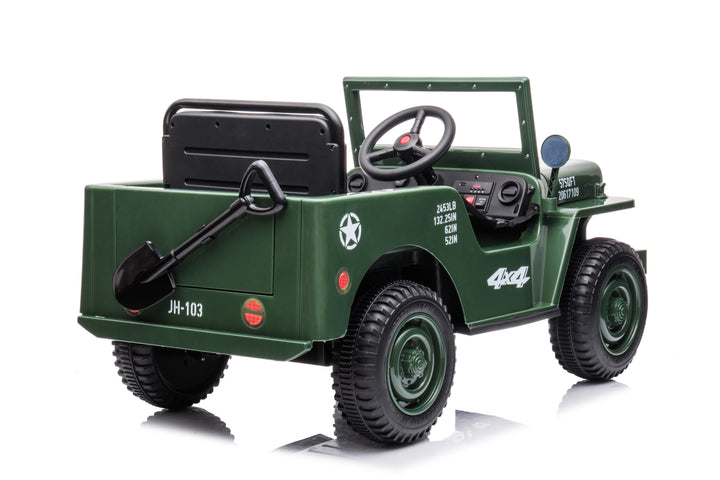 Willys Jeep replica ride-on for imaginative play