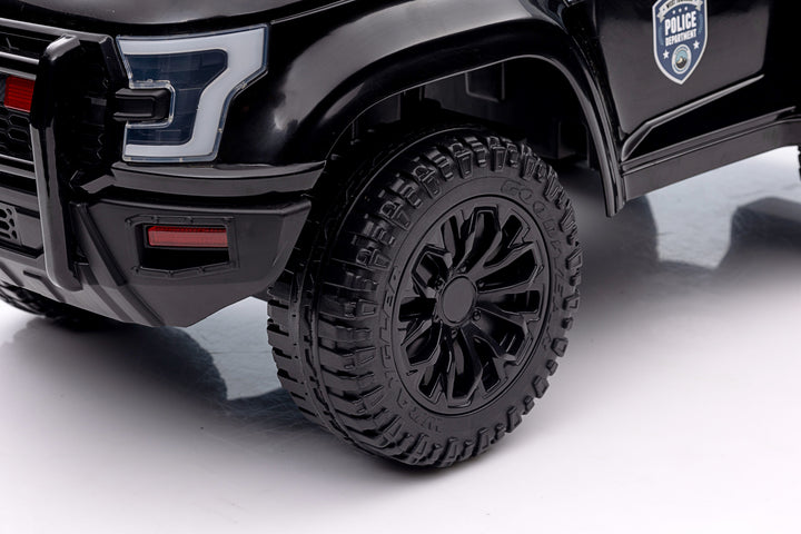 Kids' ride-on police car, foot powered, black