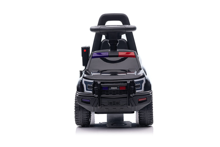 Police-themed ride-on toy for toddlers, black