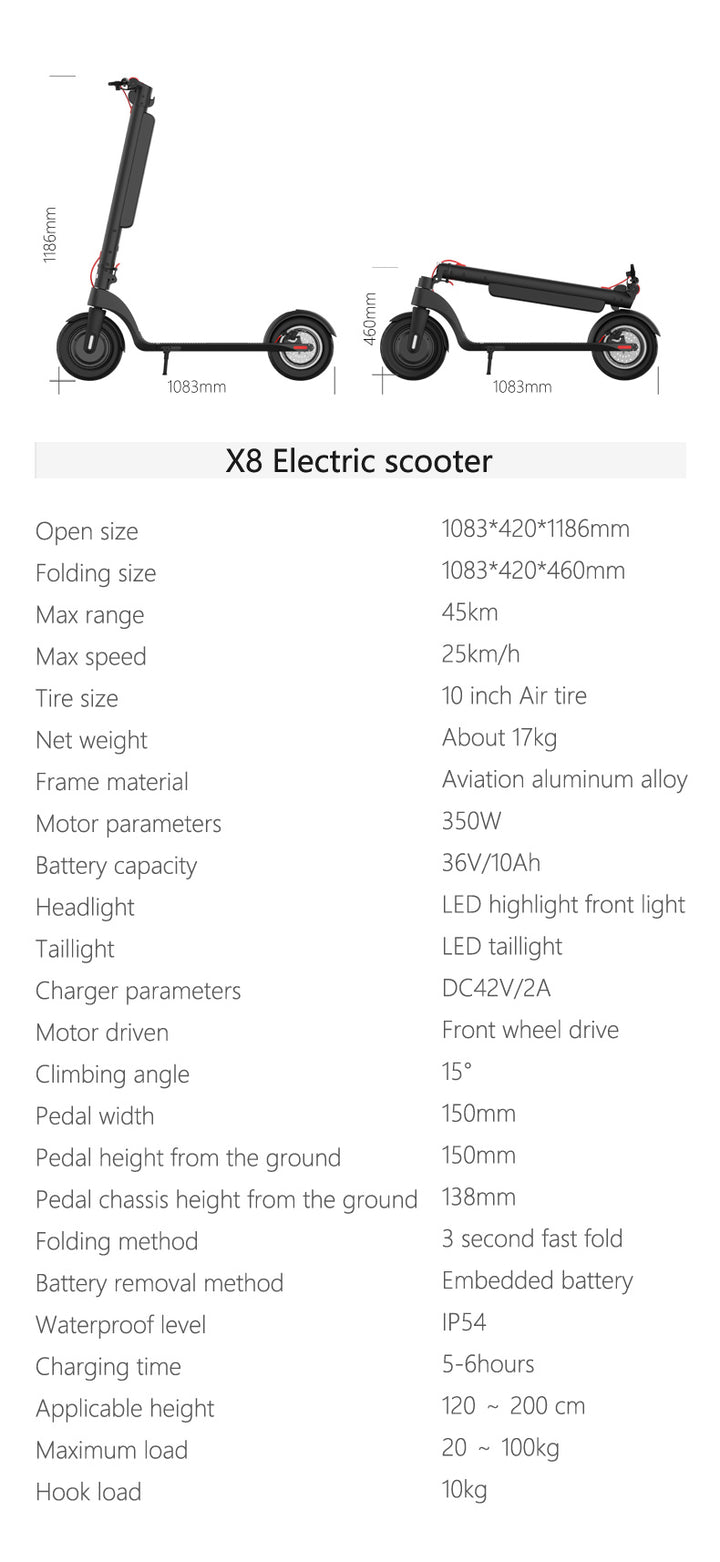 X8 Scooter Specifications