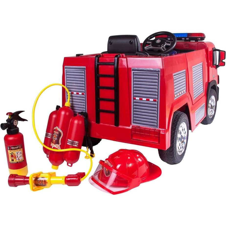 Kids Ride On Fire Engine Red 12v With Water Hose and Hat – Electric ...