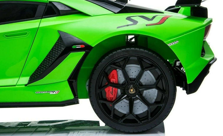Green ride on electric kids Lamborghini SVJ with remote