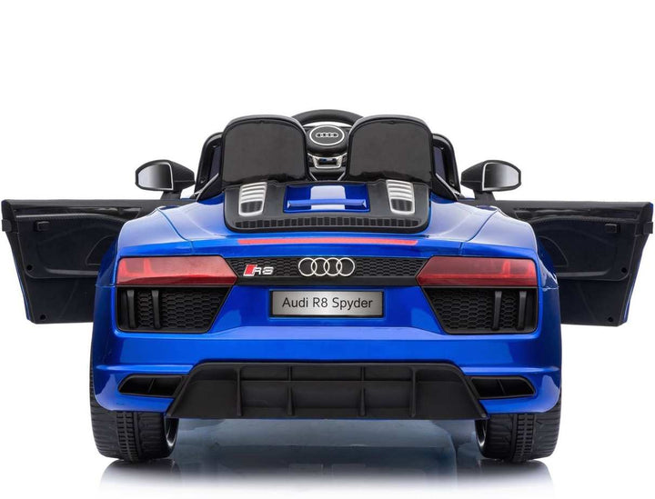 12v Blue audi r8 spyder ride on car rear view