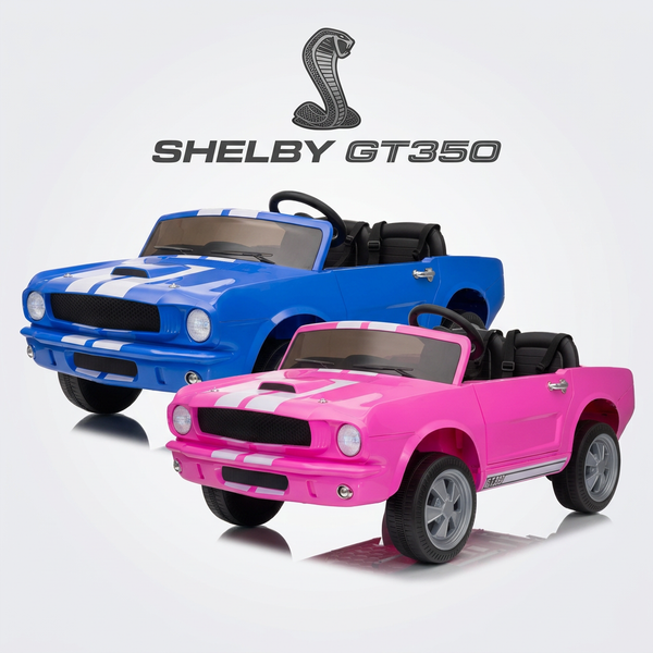 Shelby GT350 24V two-seater main image with blue and pink cars and background logo