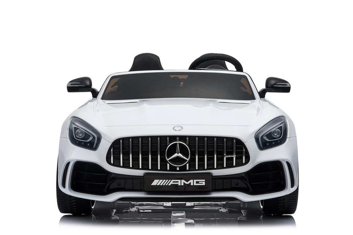 12v 2 Seater Mercedes GT R AMG Electric RIde on Car in white with bagdes