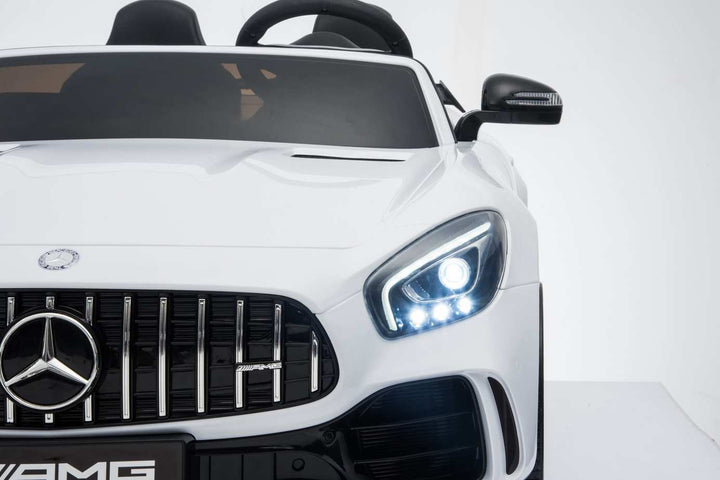 12v 2 Seater Mercedes GT R AMG Electric RIde on Car in white with wing mirrors
