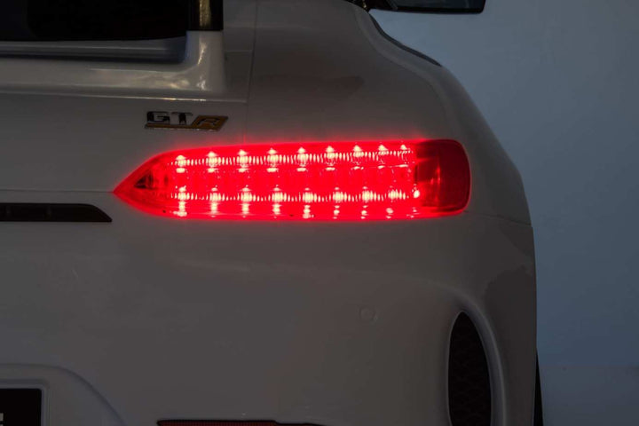 12v 2 Seater Mercedes GT R AMG Electric RIde on Car in white with working lights