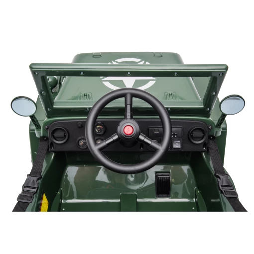 Toddler Willys Jeep electric ride-on with realistic features