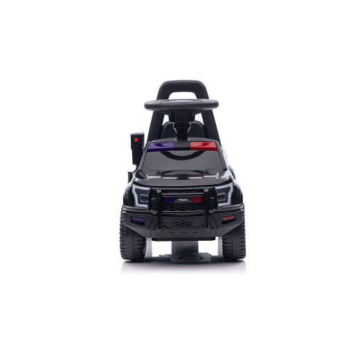 Police-themed ride-on toy for toddlers, black