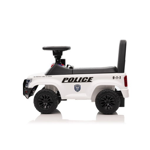 Police-themed ride-on toy for toddlers, white
